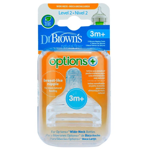 Tetina silicona boca ancha options+ nivel 2 - dr brown´s natural flow (+ 3 meses 2 unidades)