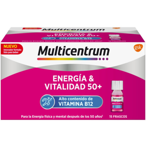 Multicentrum energia & vitalidad 50+ 15 frascos 7 ml sabor frambuesa