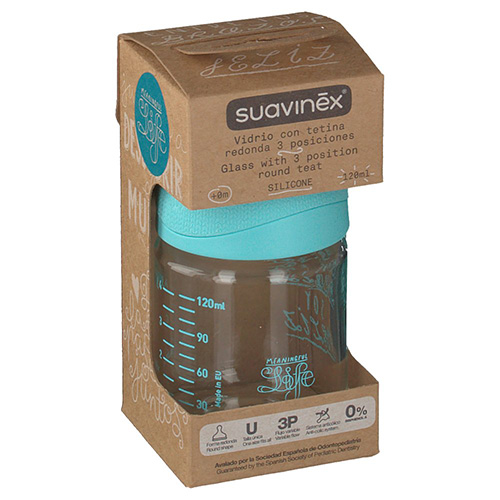 Suavinex biberon vidrio b/ancha t.3pos 120 ml