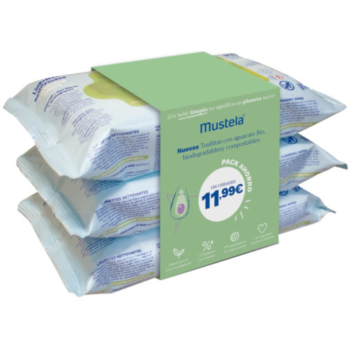 Mustela toallitas limpiadoras trio 180u (con aguacate bio)