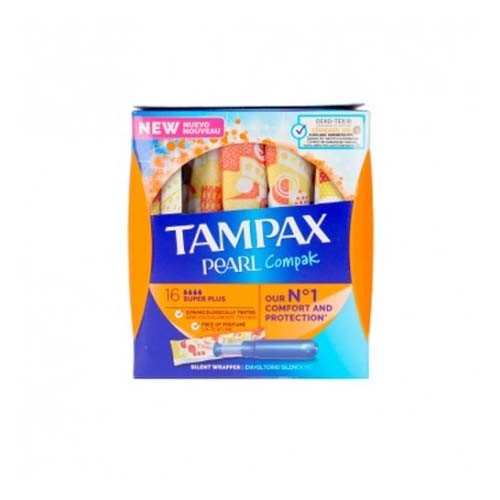 Tampax compak pearl tampon 100%algodon  16 unidades super plus