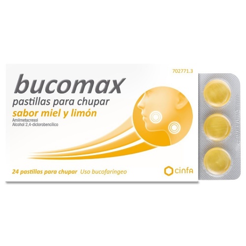 BUCOMAX PASTILLAS PARA CHUPAR SABOR MIEL Y LIMON , 24 pastillas