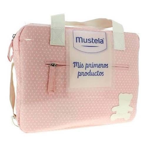 Mustela bolsa mis primeros productos rosa/beig (toallitas+balsamo+colonia+hydra+gel)
