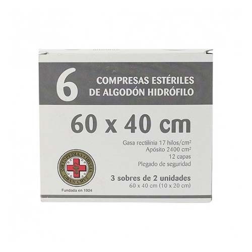 Gasa esteril algodon hidrofilo compresas gran cruz 60x40 6u