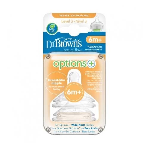 Tetina silicona boca ancha options+ nivel 3 dr brown´s natural flow + 6 meses 2 unidades - dr brown´