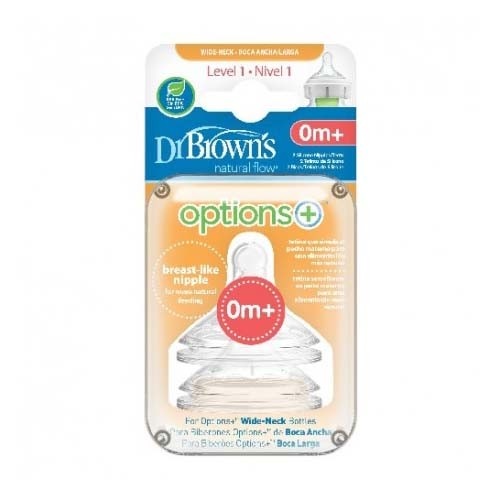 Tetina silicona boca ancha options+ nivel 1 dr brown´s natural flow 0 meses 2 unidades - dr brown´s 